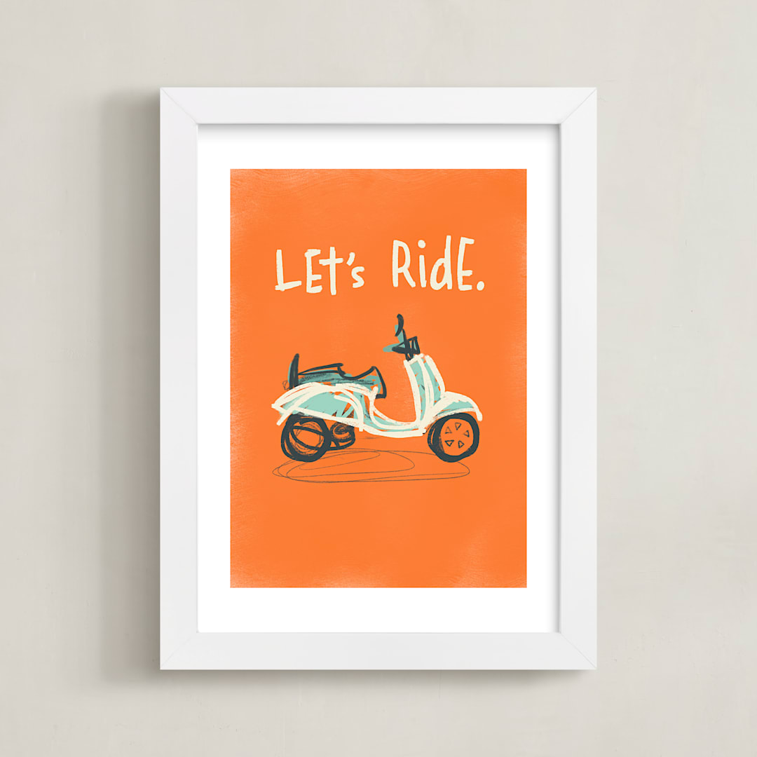 "Let's ride" - Art Print in Tangerine by Stacy Kron - Framed