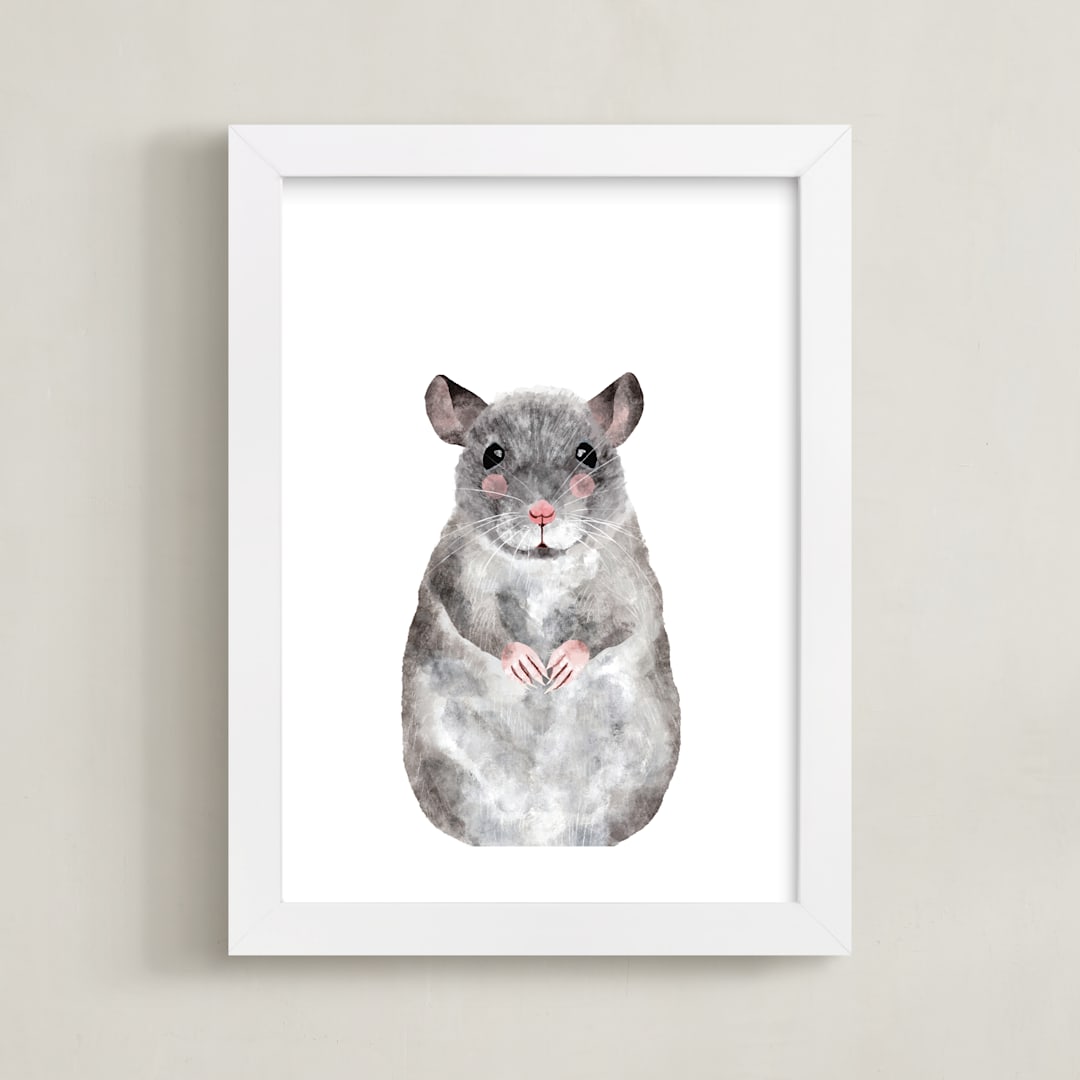 "Baby Animal Rat" - Art Print in Grizzle Grey by Cass Loh - Framed