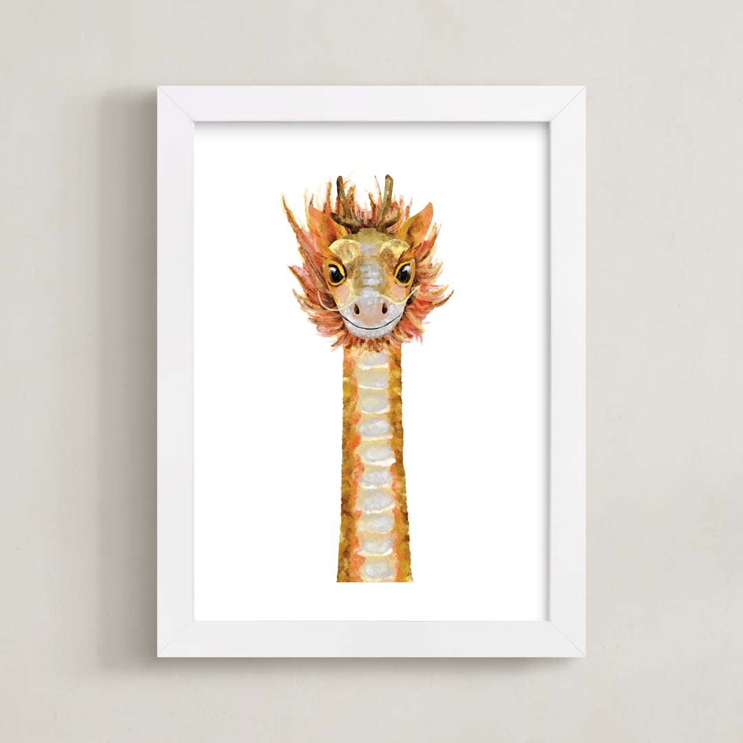 "Baby Animal Dragon" - Art Print in Golden Sun by Cass Loh - Framed