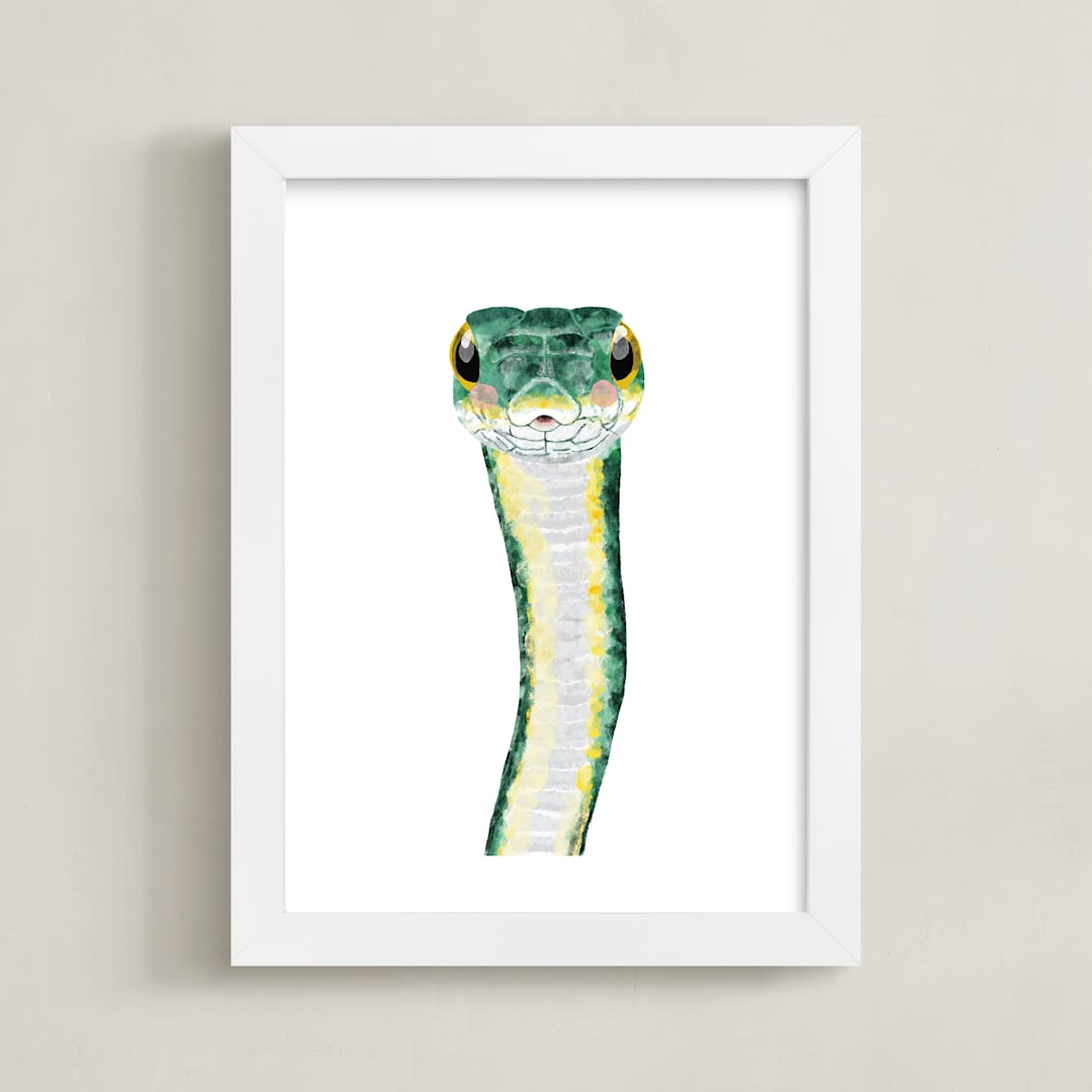 "Baby Animal Snake" - Art Print in Jade by Cass Loh - Framed