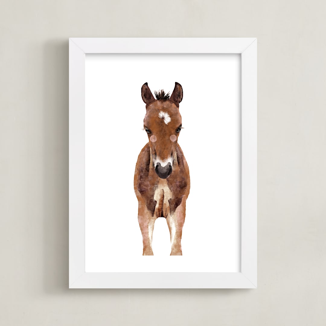 "Baby Animal Horse" - Art Print in caramel truffle by Cass Loh - Framed
