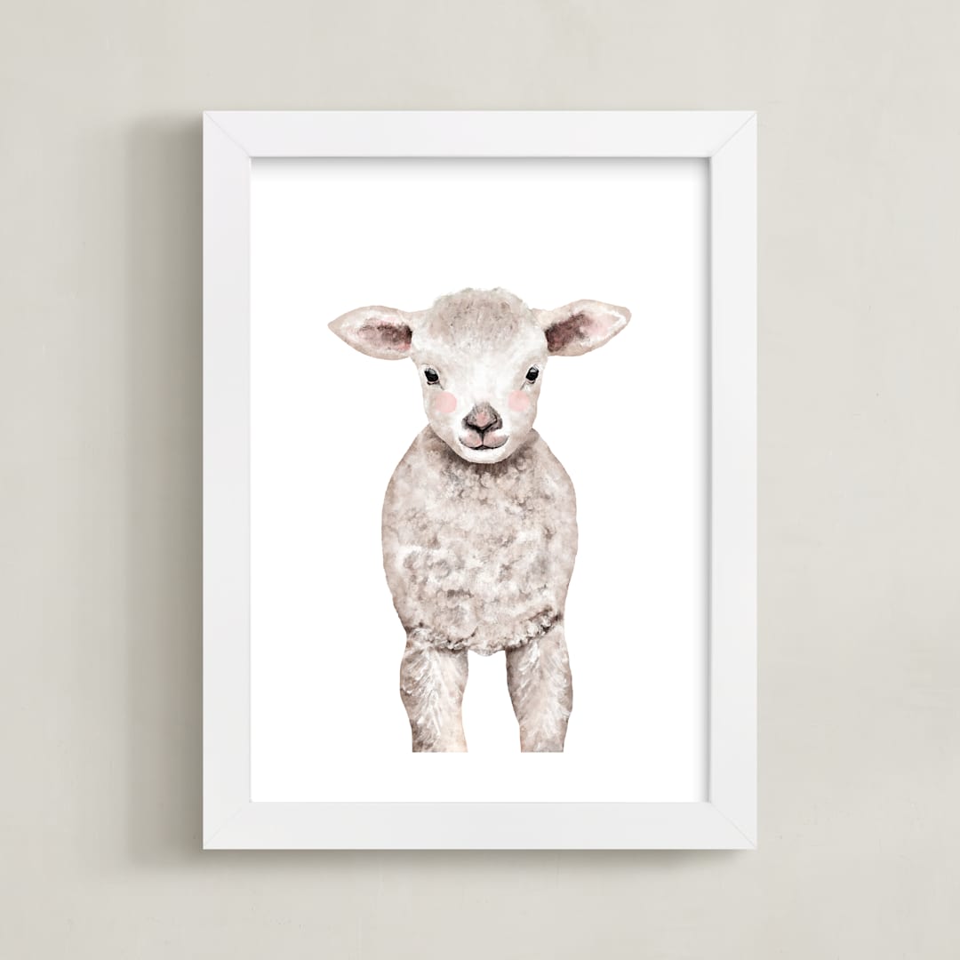 "Baby Animal Sheep" - Art Print in Cotton by Cass Loh - Framed