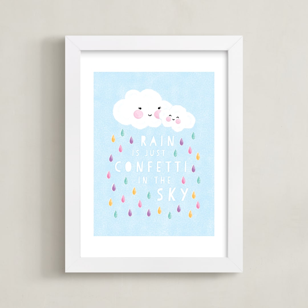 "confetti rain drops" - Art Print in Sky Blue by Mandy Rider - Framed