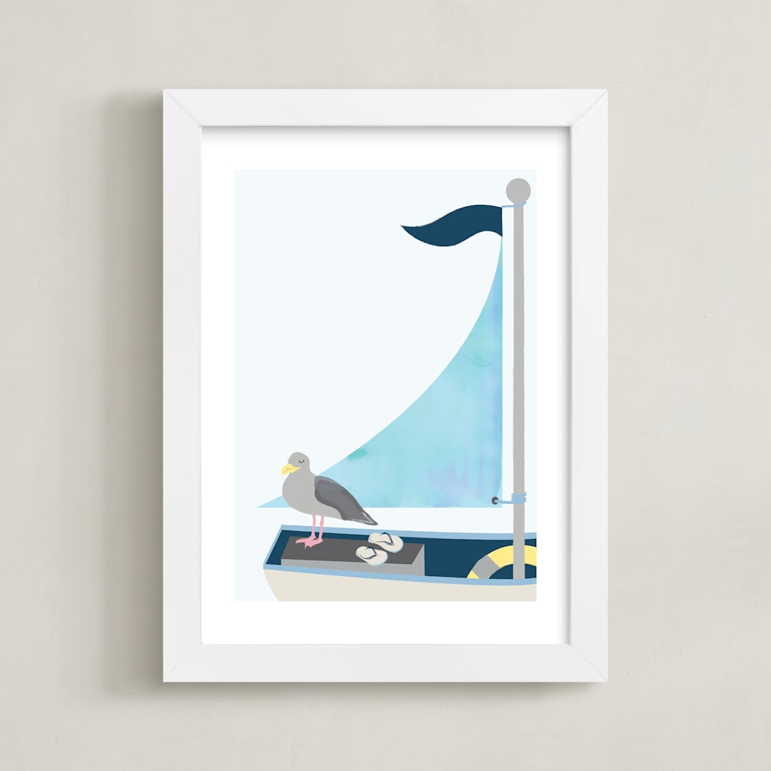 "Little Sailor" - Art Print in light blue by Kanika Mathur - Framed