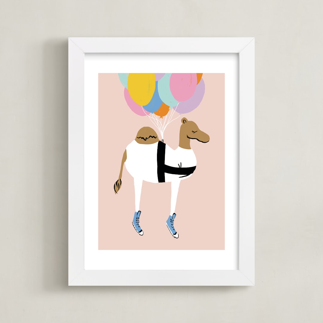 "Float On, Camel" - Art Print in Desert Sand by Ali Macdonald - Framed