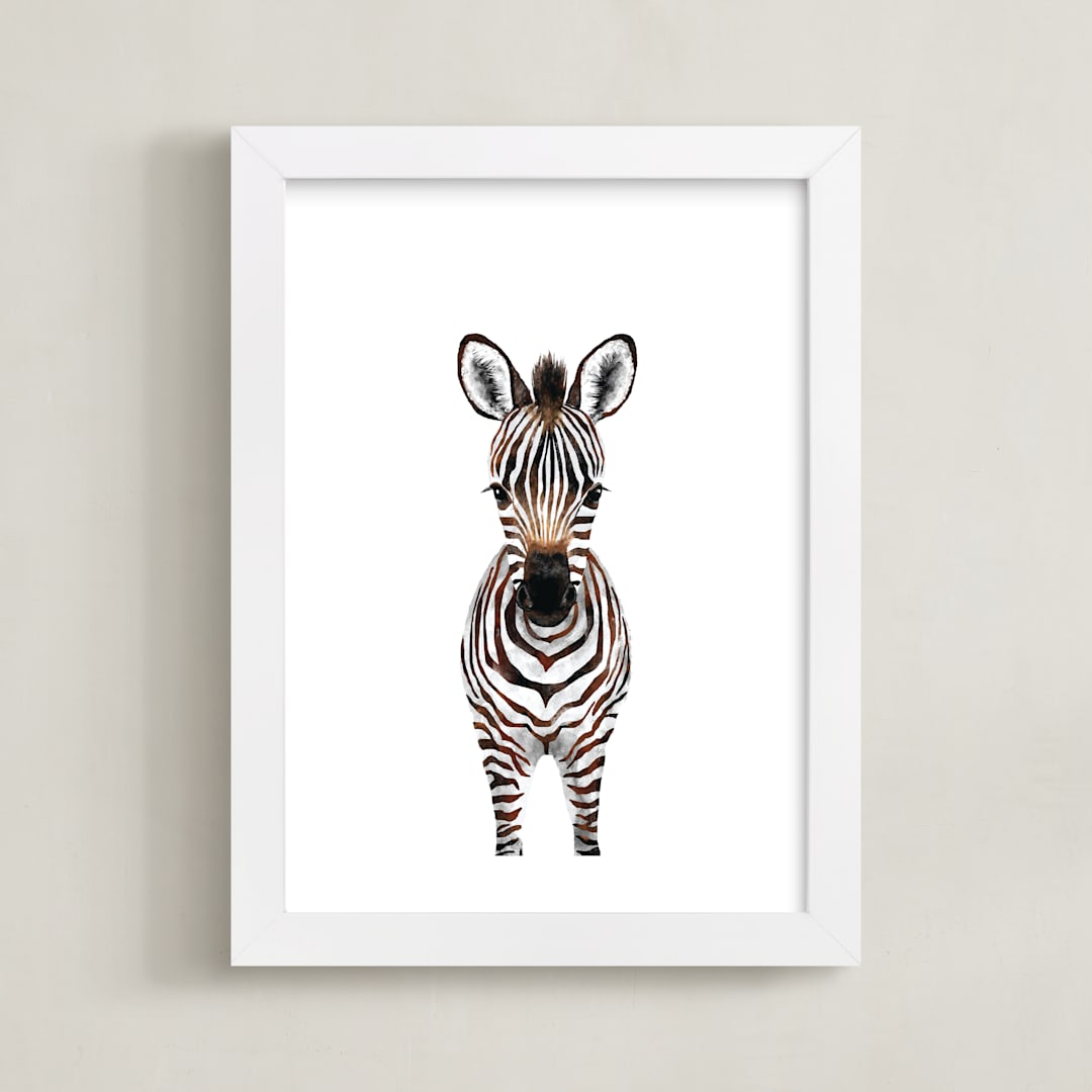 "Baby Zebra 2" - Art Print in dark chocolate by Cass Loh - Framed
