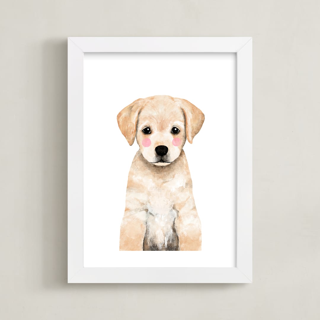 "Baby Labrador" - Art Print in yellow by Cass Loh - Framed