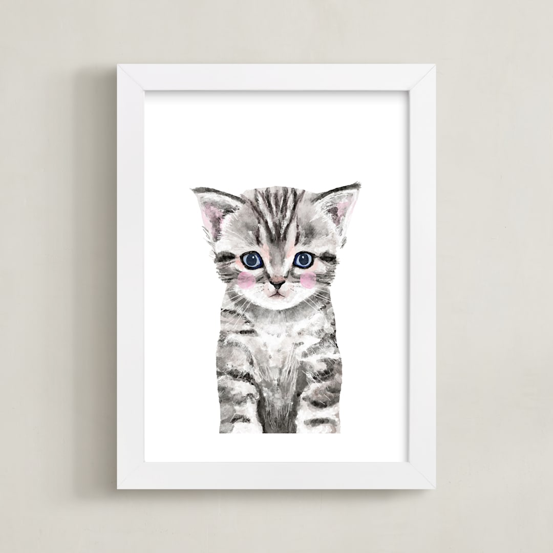 "Baby Kitten" - Art Print in grey by Cass Loh - Framed
