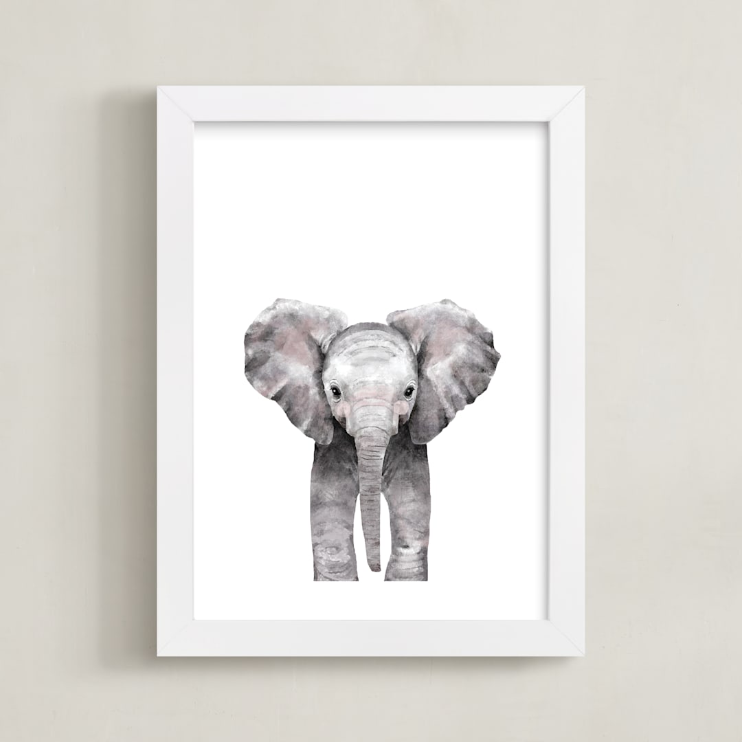 "Baby Animal Elephant" - Art Print in stone by Cass Loh - Framed