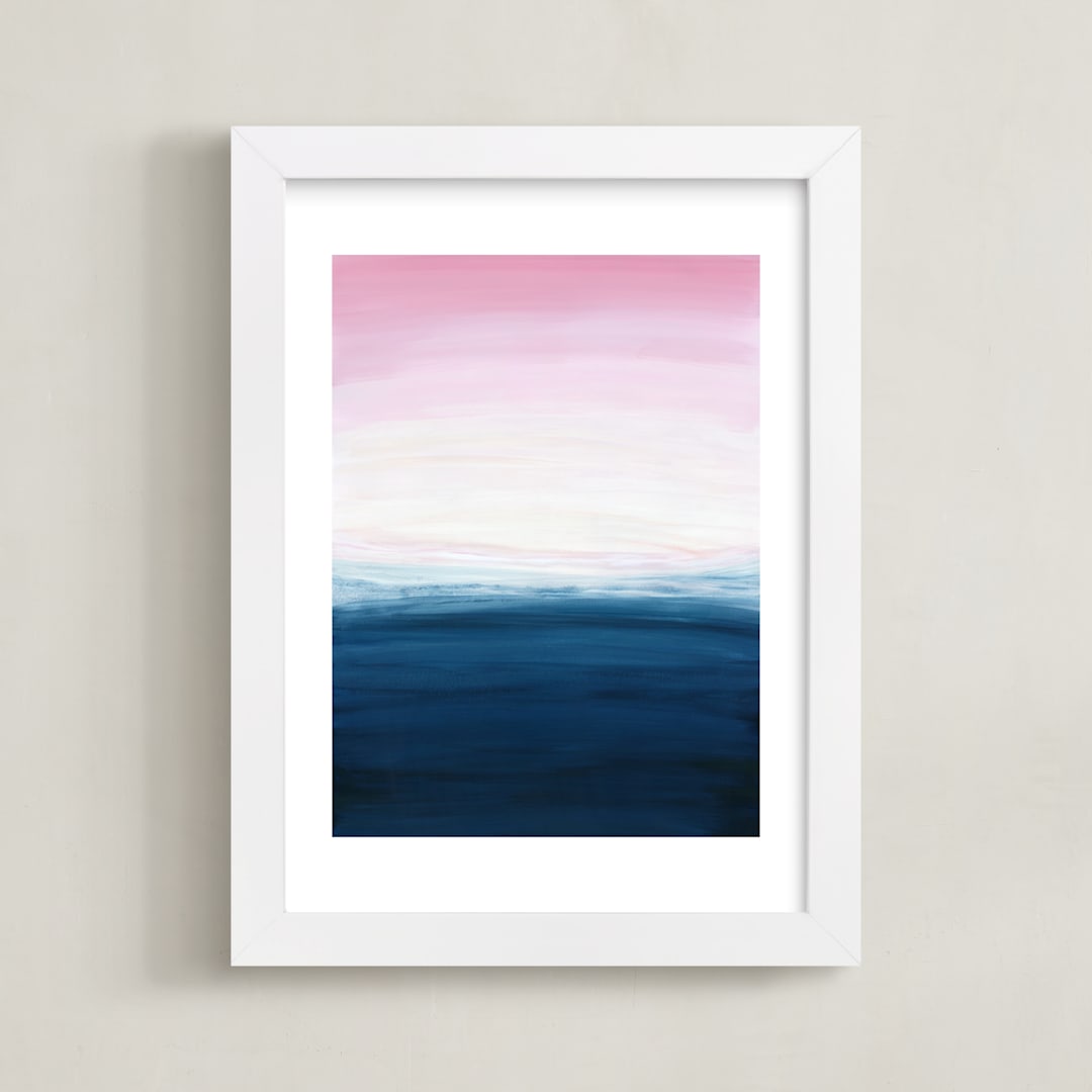 "Sunset ocean" - Art Print in White by Yaling Hou Suzuki - Framed