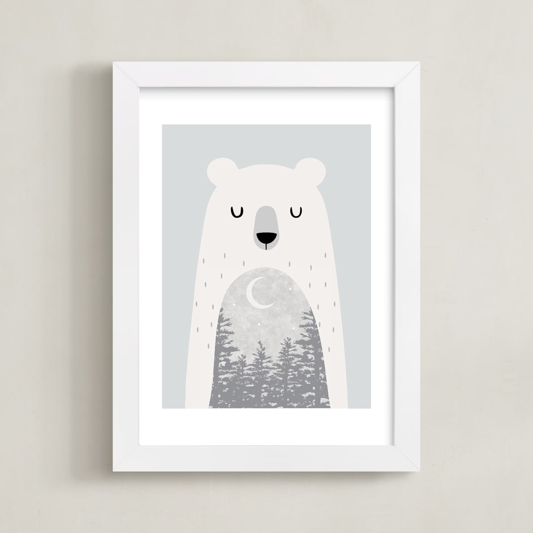 "Goodnight Bear" - Art Print in Frost by Oma N. Ramkhelawan - Framed