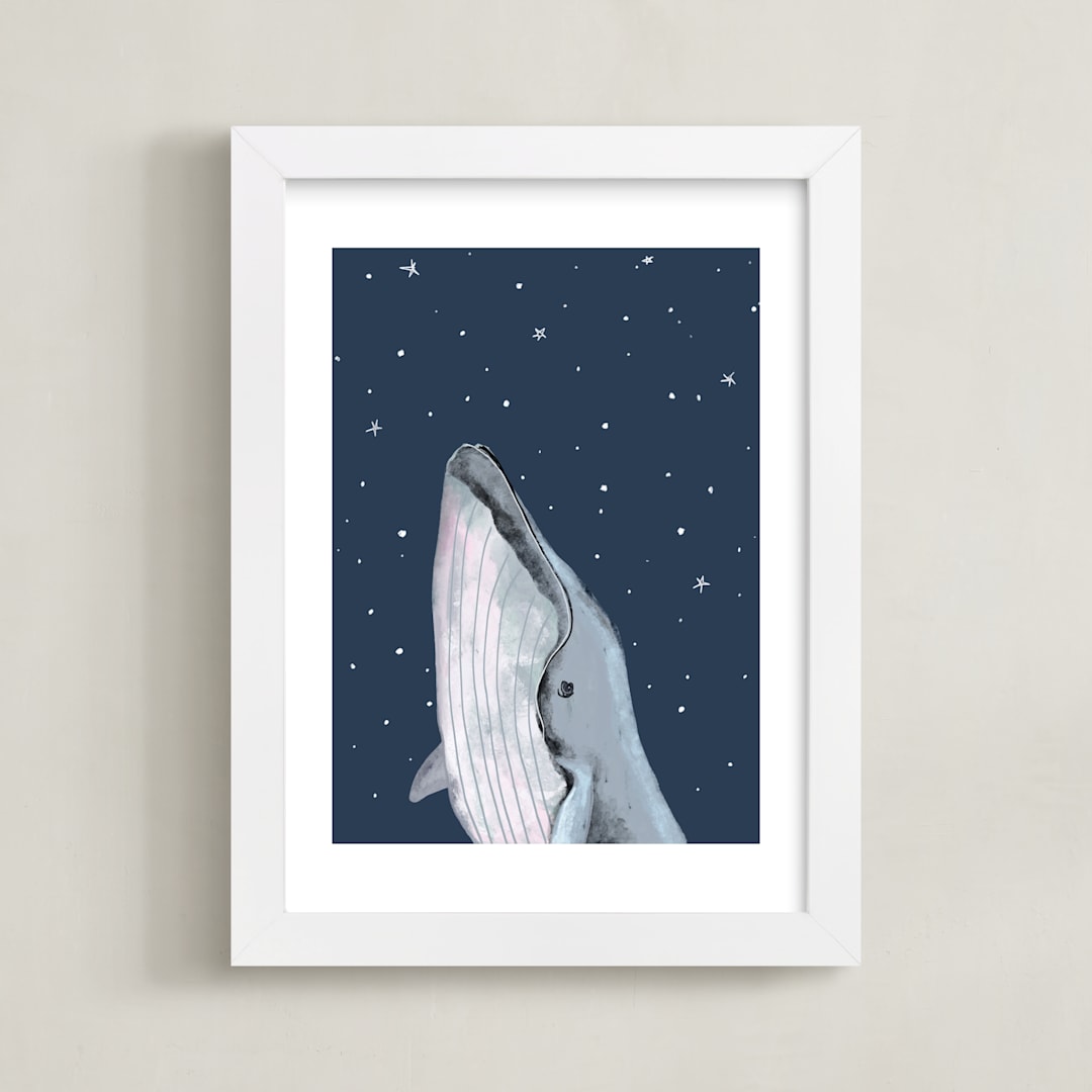 "starry sky whale" - Art Print in Navy by Cass Loh - Framed