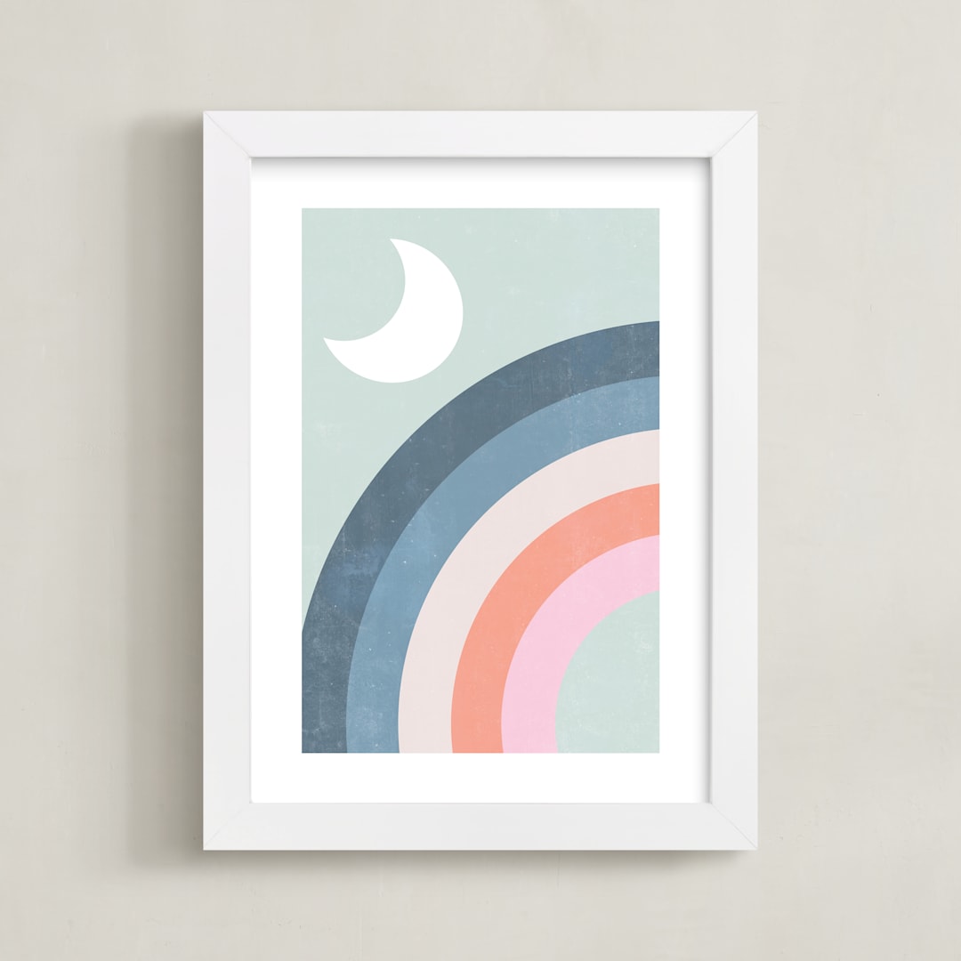 "Double Rainbow with Moon and Sun I" - Art Print in Moon by Emanuela Carratoni - Framed