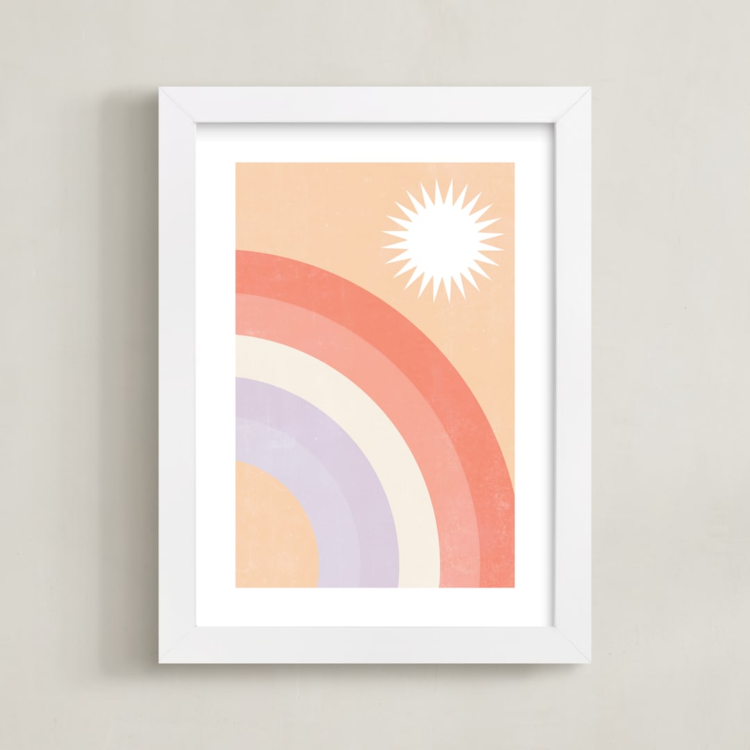 "Double Rainbow with Moon and Sun II" - Art Print in Sun by Emanuela Carratoni - Framed