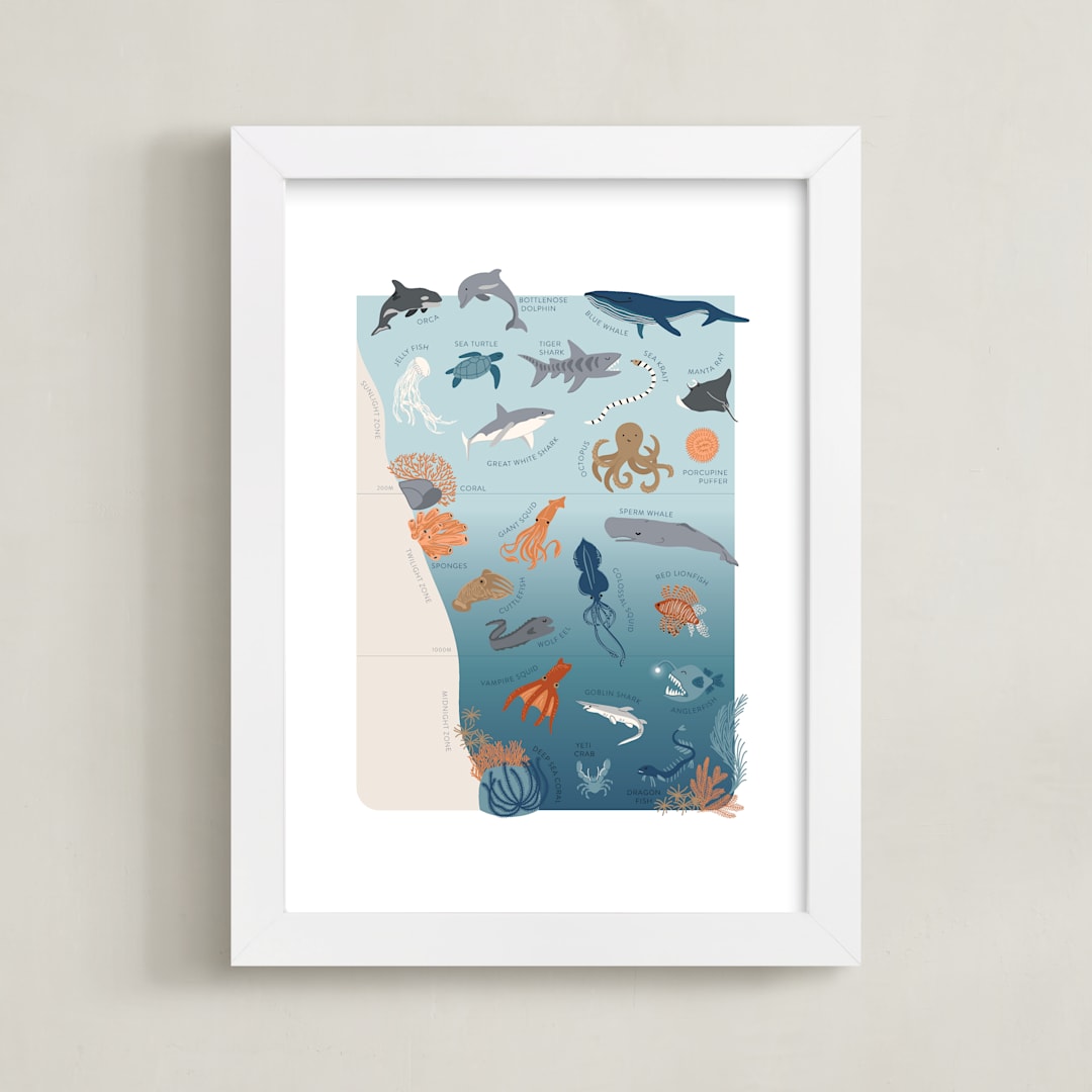 "Ocean Layers" - Art Print in Ocean Blue by Teju Reval - Framed