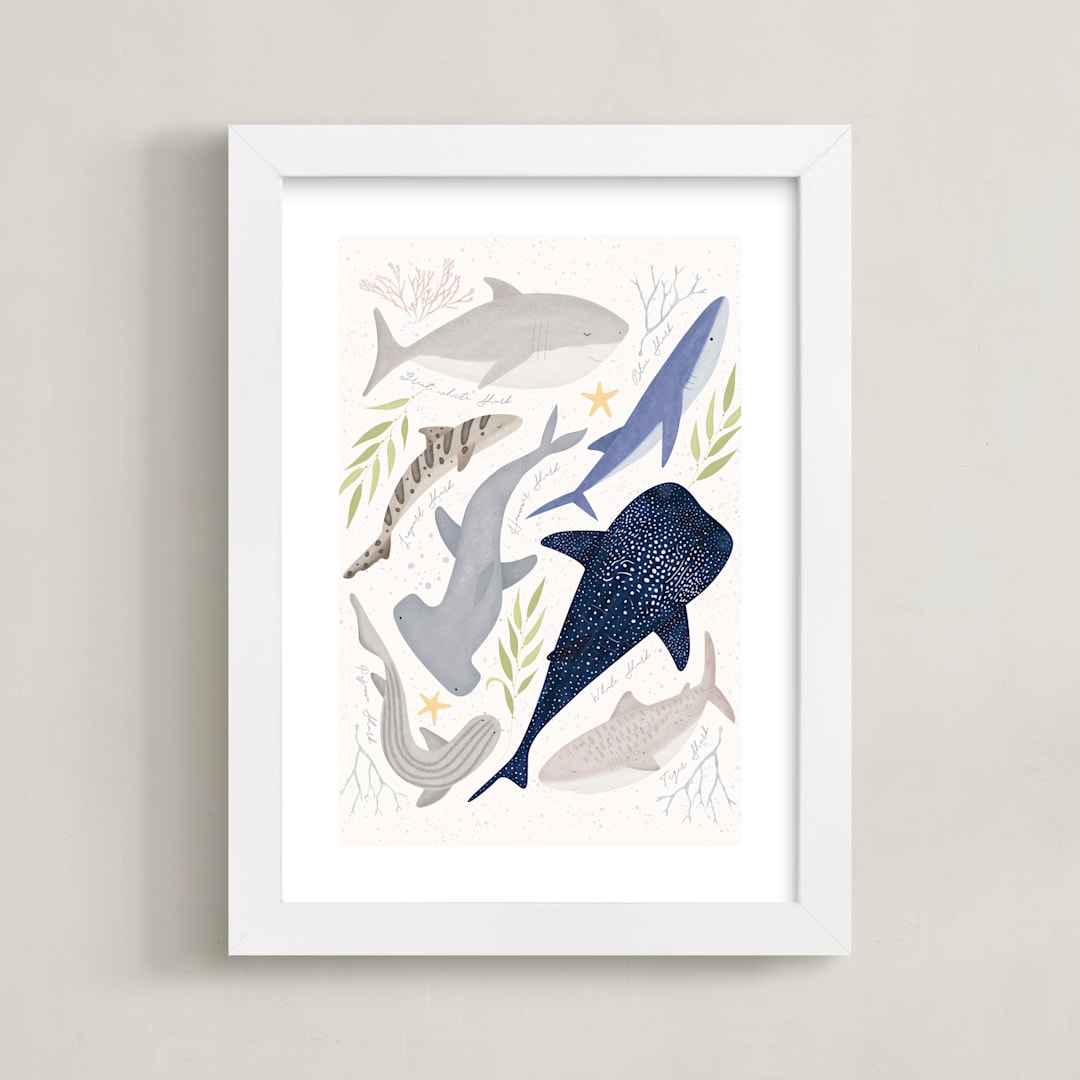 "Marvelous Sharks" - Art Print in Sand by Sabrin Deirani - Framed