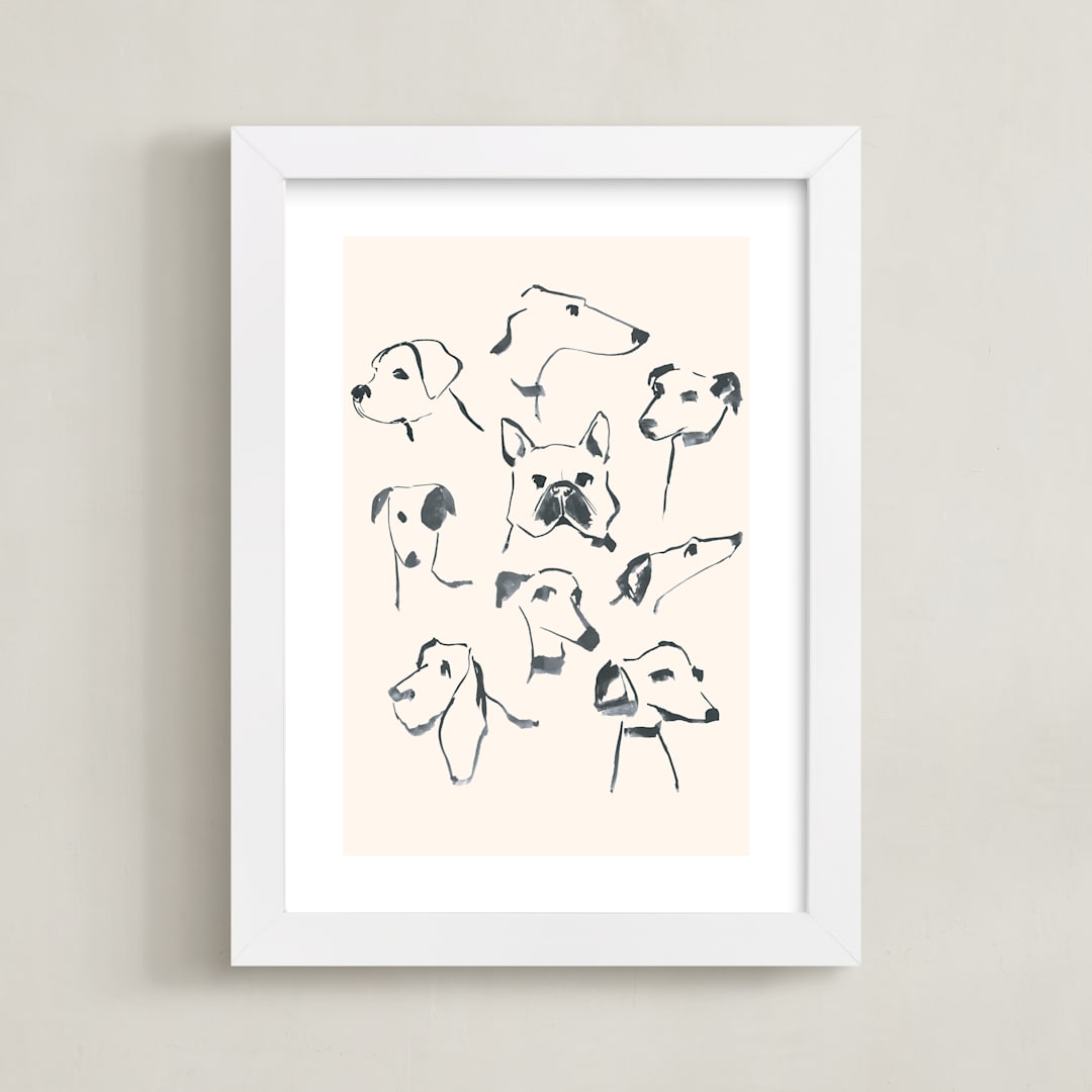 "Dog study" - Art Print in Cream by Teju Reval - Framed