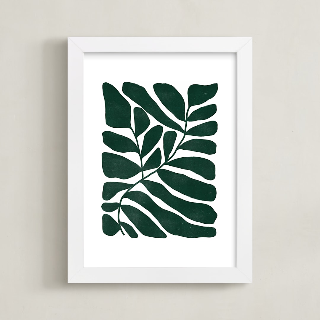 "Loopy Leaves I" - Art Print in Hunter green by Kelly Watkins - Framed