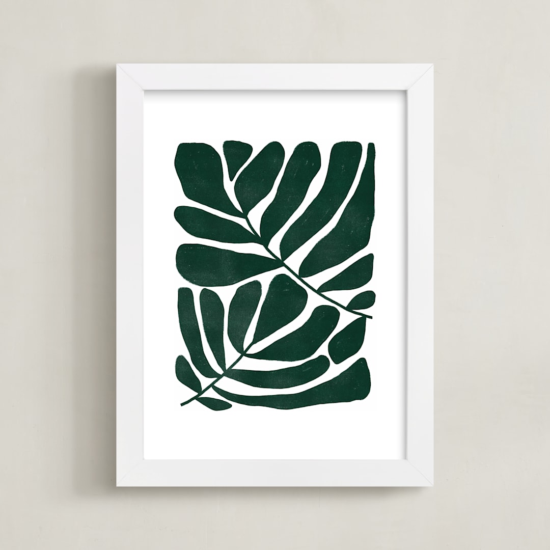 "Loopy Leaves II" - Art Print in Hunter green by Kelly Watkins - Framed