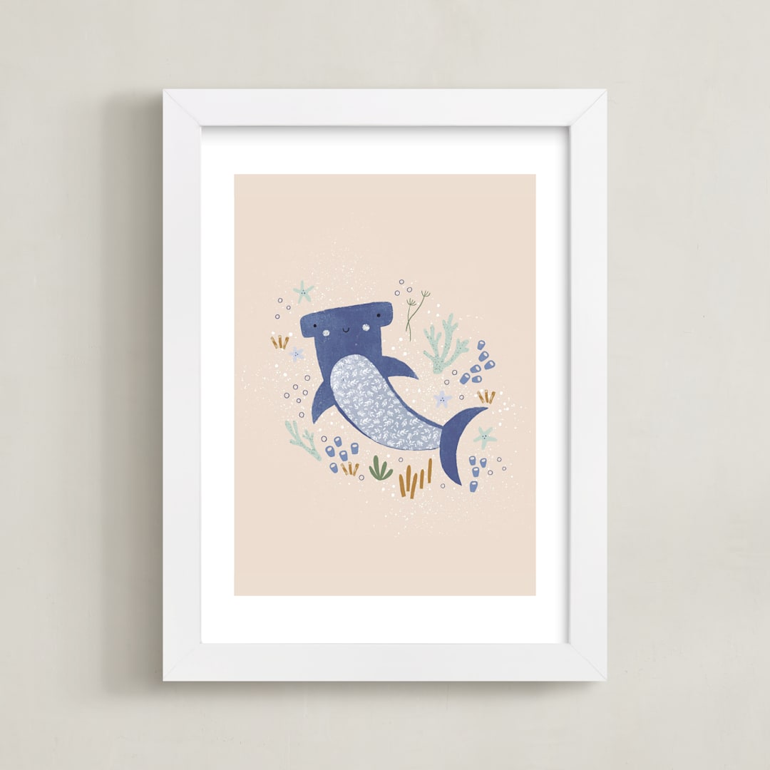 "Sharky cute" - Art Print in Blush by Tati Abaurre - Framed