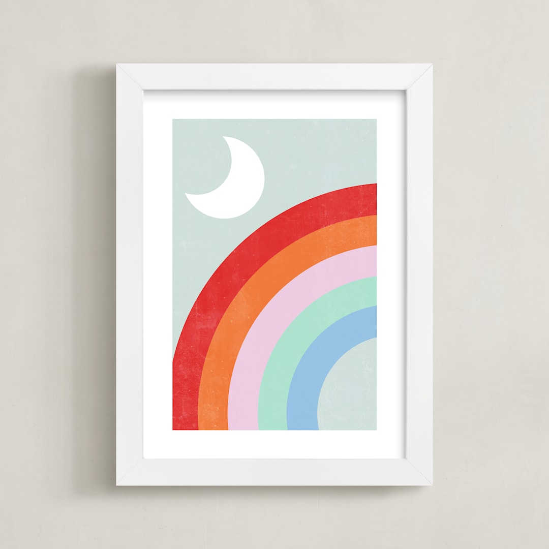 "Double Rainbow with Moon and Sun III" - Art Print in Moonlight by Emanuela Carratoni - Framed