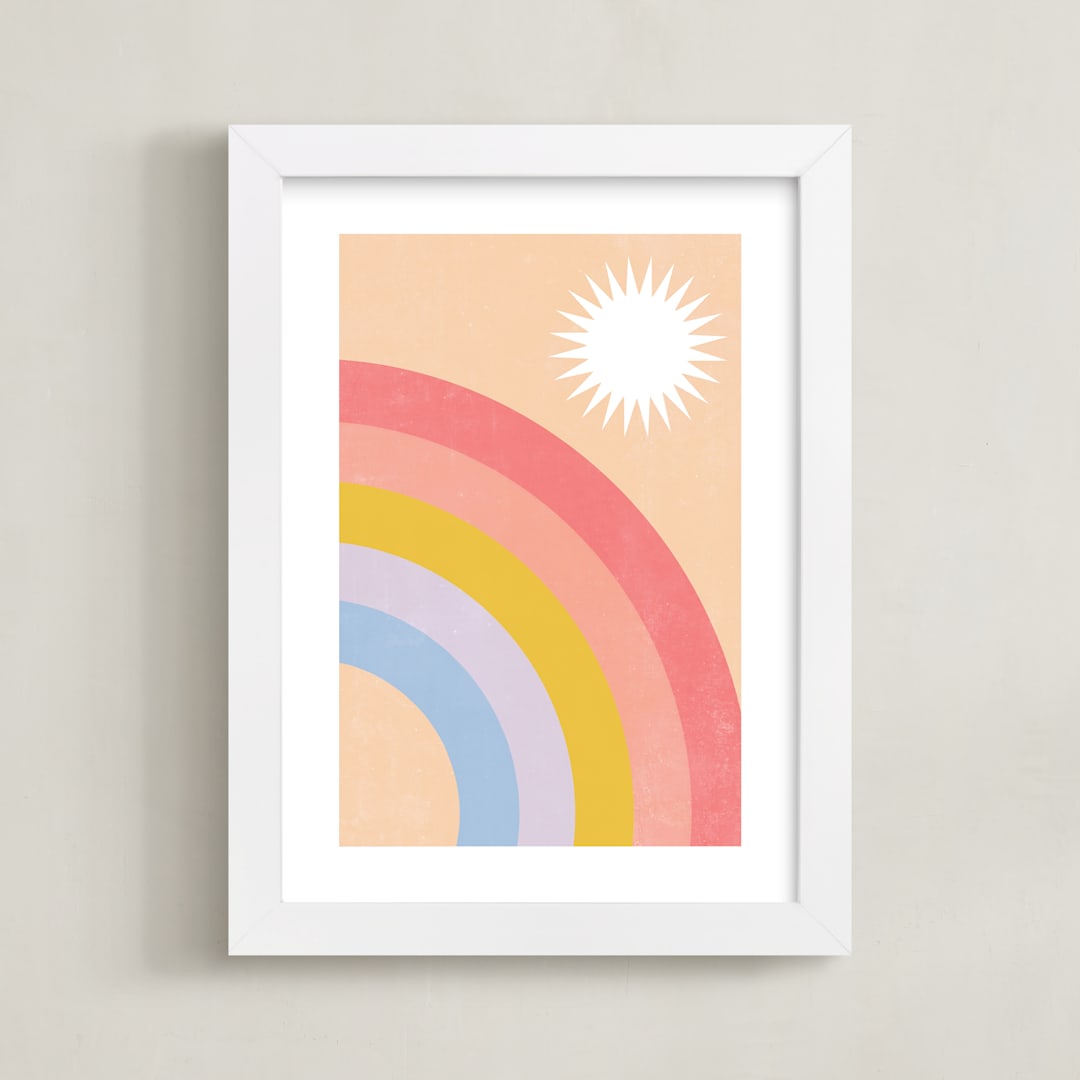 "Double Rainbow with Moon and Sun IV" - Art Print in Sunrise by Emanuela Carratoni - Framed