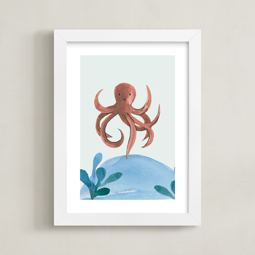 "Ocean Friends IV" - Art Print in Octopus by Teju Reval - Framed