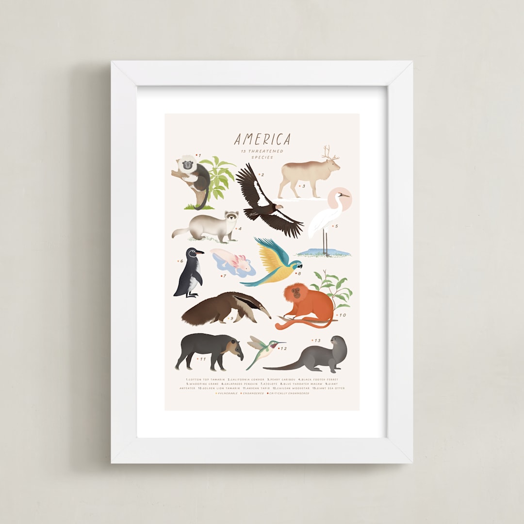 "America, endangered animals" - Art Print in Ivory by Sabrin Deirani - Framed
