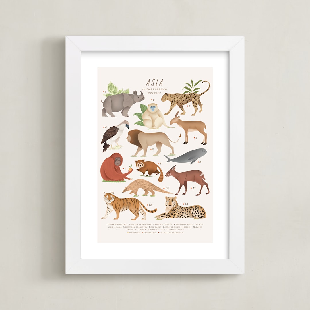 "Asia, endangered animals" - Art Print in Ivory by Sabrin Deirani - Framed