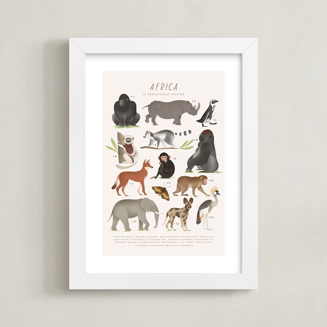 "Africa, endangered animals" - Art Print in Ivory by Sabrin Deirani - Framed