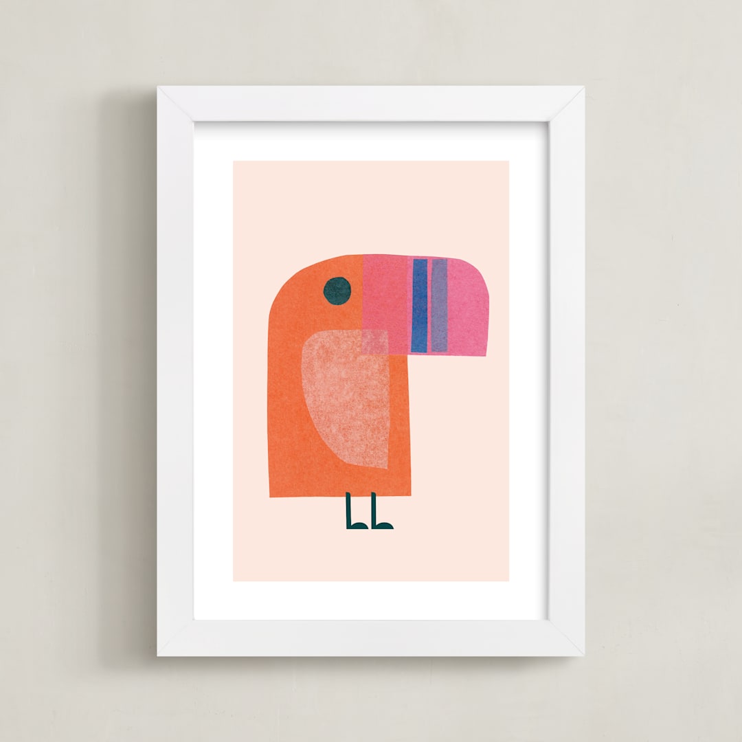 "mod toucan" - Art Print in peach by Carrie Moradi - Framed
