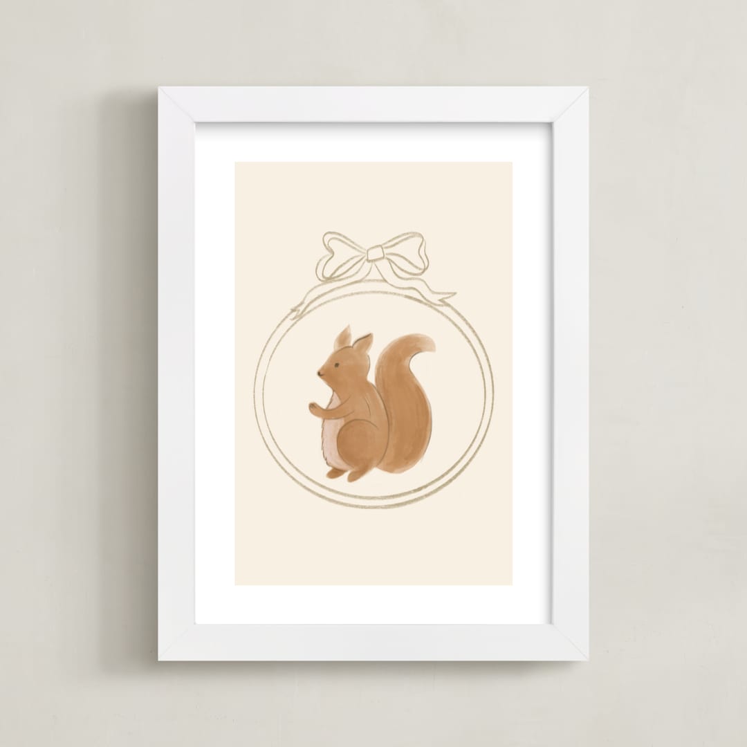 "Woodland Animal Frame - Squirrel" - Art Print in Cream by Creo Study - Framed