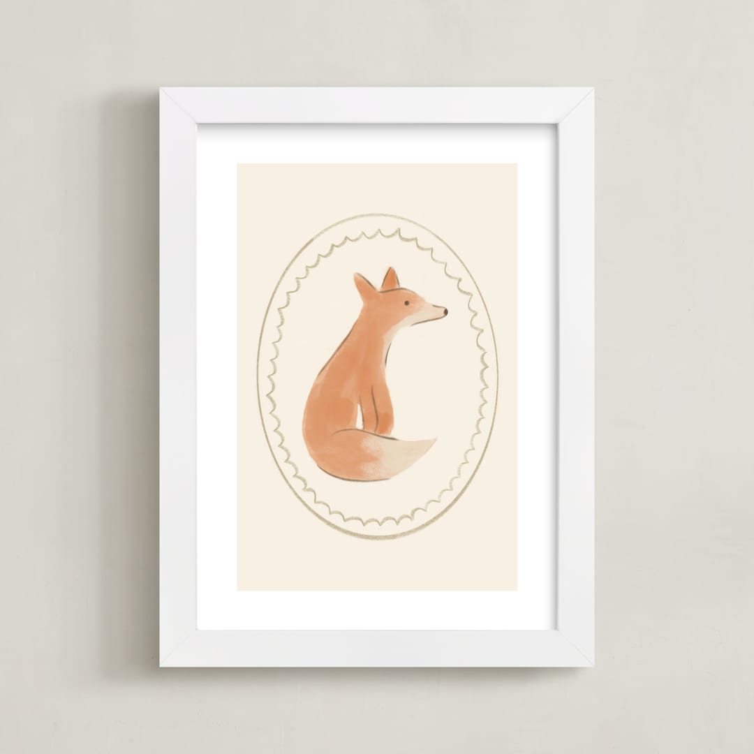"Woodland Animal Frame - Fox" - Art Print in Cream by Creo Study - Framed