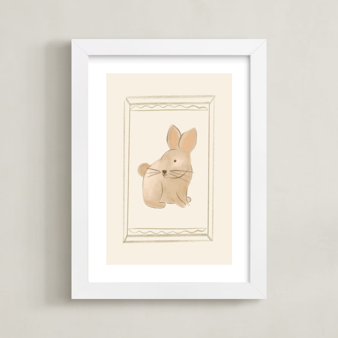 "Woodland Animal Frame - Bunny" - Art Print in Cream by Creo Study - Framed