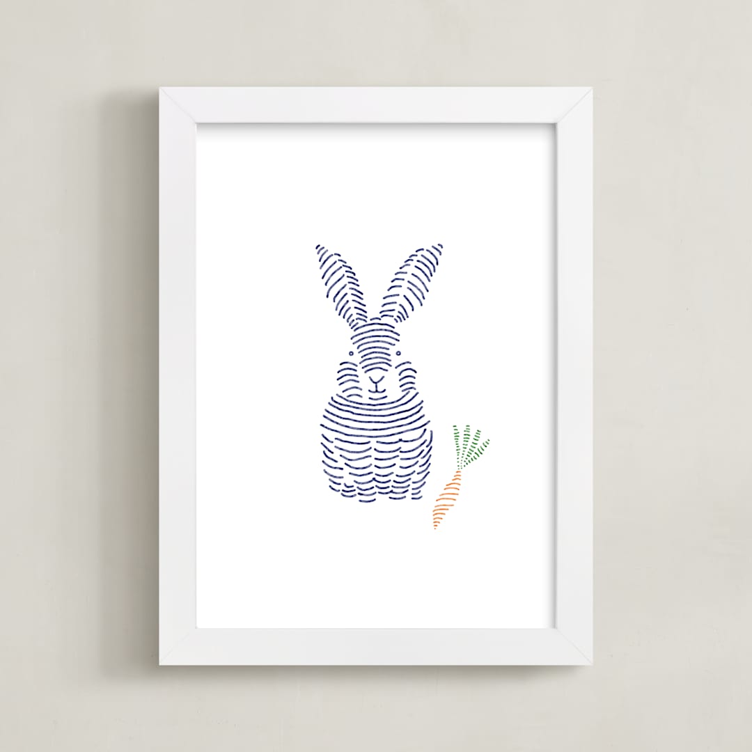 "Lined Animals IV" - Art Print in OCEAN BLUE by Jayne Alfieri - Framed