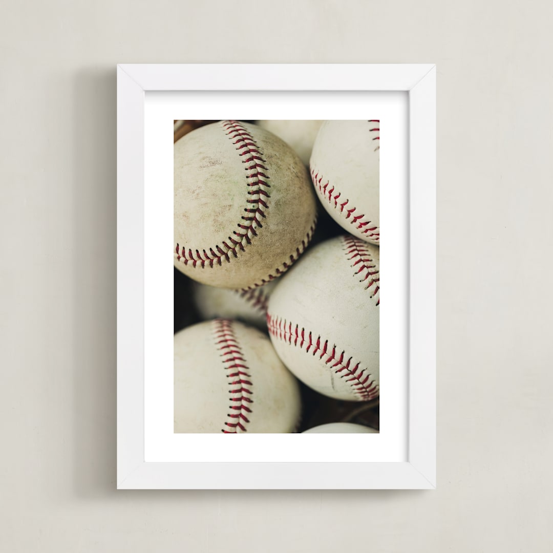 "Baseball 2" - Art Print in Beige by Helen Makadia - Framed