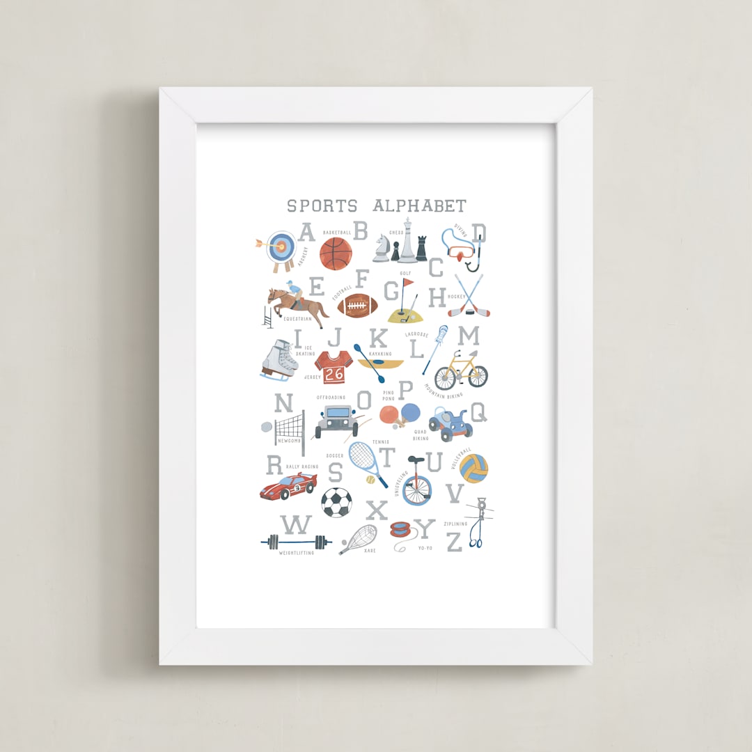 "Sports Alphabet" - Art Print in Grey by Teju Reval - Framed