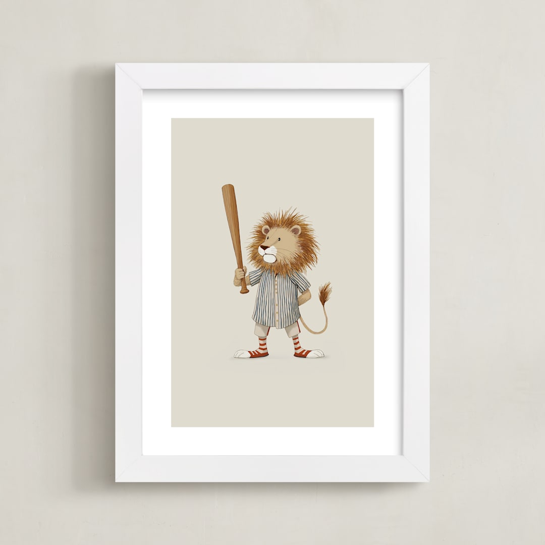 "Animal All-Stars 4" - Art Print in Dusty Beige by Malunio - Framed