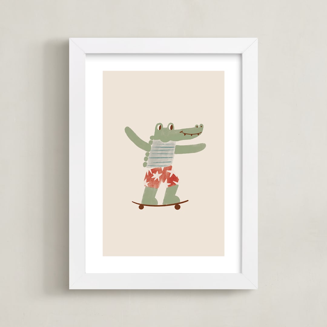 "Skater Croc" - Art Print in Beige by Zove Ahhh - Framed