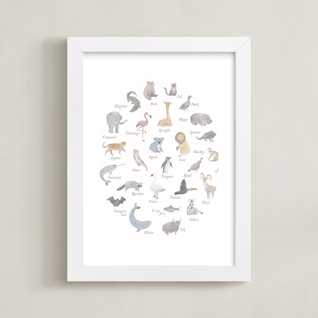 "ABC Animals" - Art Print in Brown by Dani Lugato - Framed