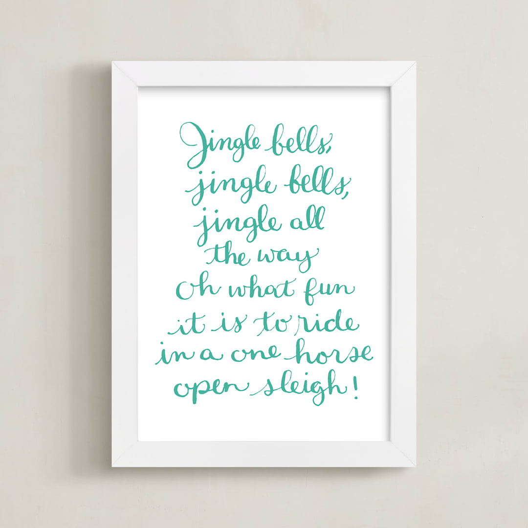 "Jingle Bells Holiday" - Art Print in Teal by Megan Kelso - Framed