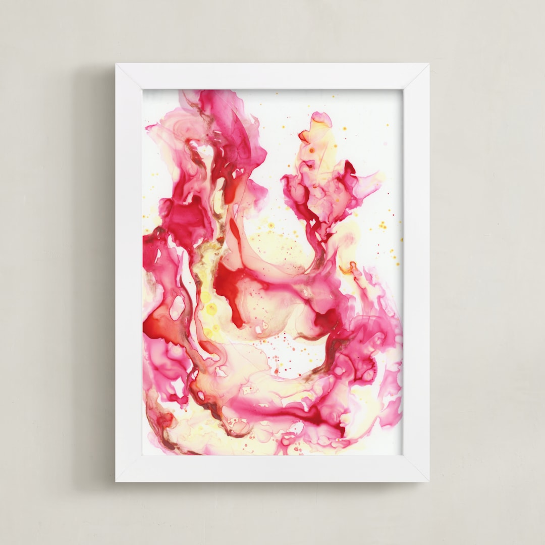"Yupo Study Five" - Art Print in Flame Pink by Emily Magone - Framed