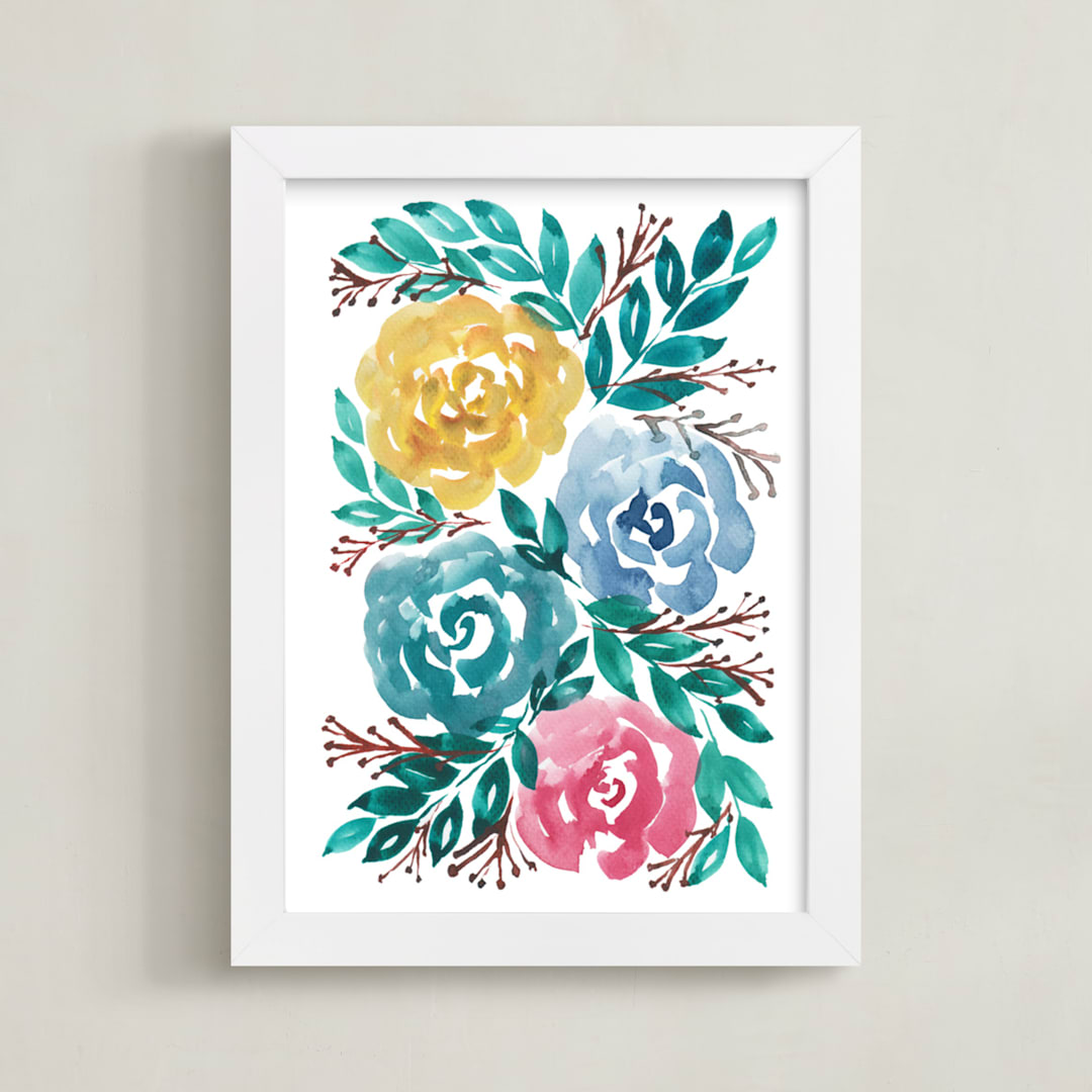 "hand painted flowers_1H" - Art Print in green by Ramoncita - Framed