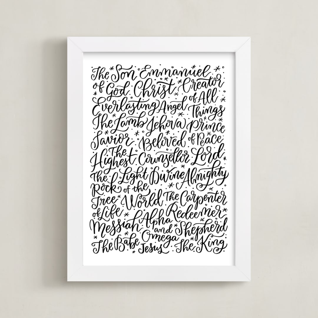 "All the Names of Jesus" - Art Print in Black by Laura Bolter - Framed