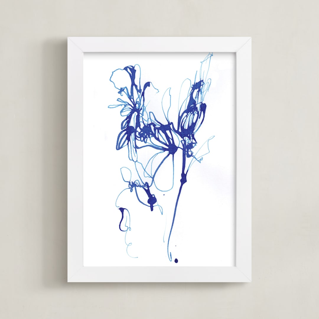 "Inky Blue Floral" - Art Print in Inky Blue by Sonal Nathwani - Framed
