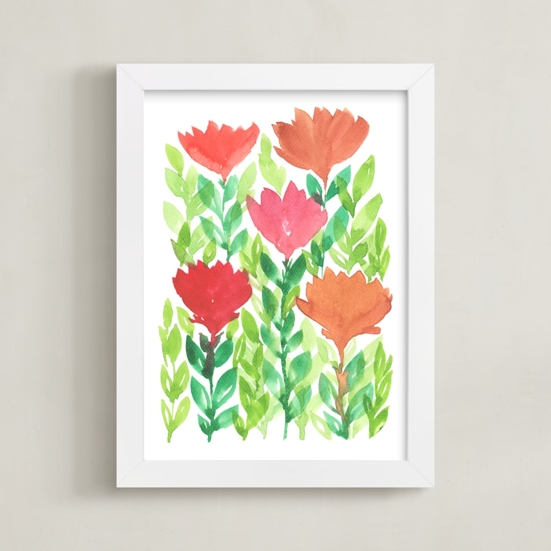 "hand painted flowers_2B" - Art Print in green by Ramoncita - Framed