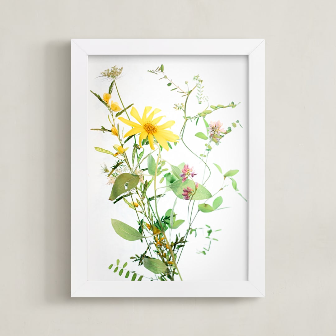 "A  Bunch of Wild Flowers" - Art Print in buttercup by Qing Ji - Framed