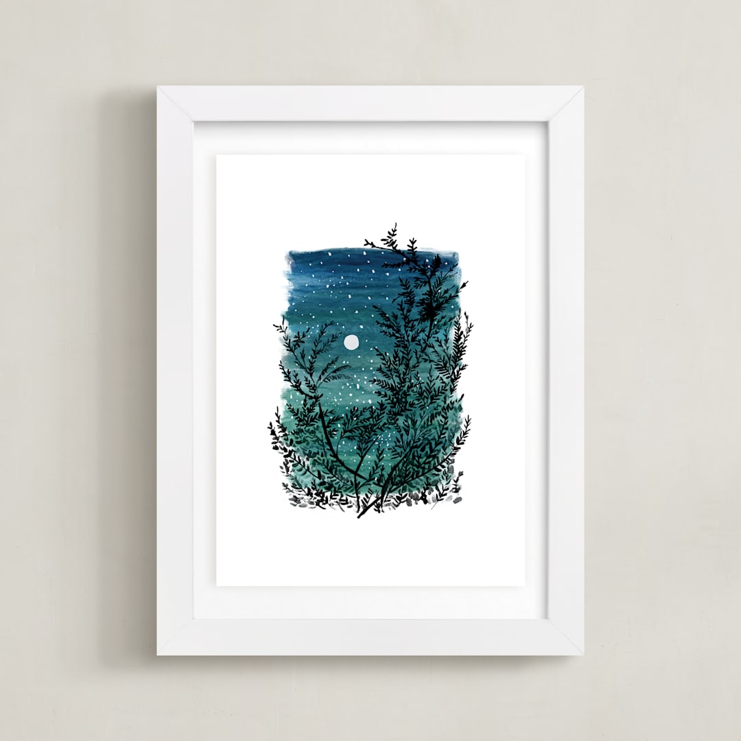 "Evening Star Sky" - Art Print in Dusk Blue by Shiny Penny Studio - Framed