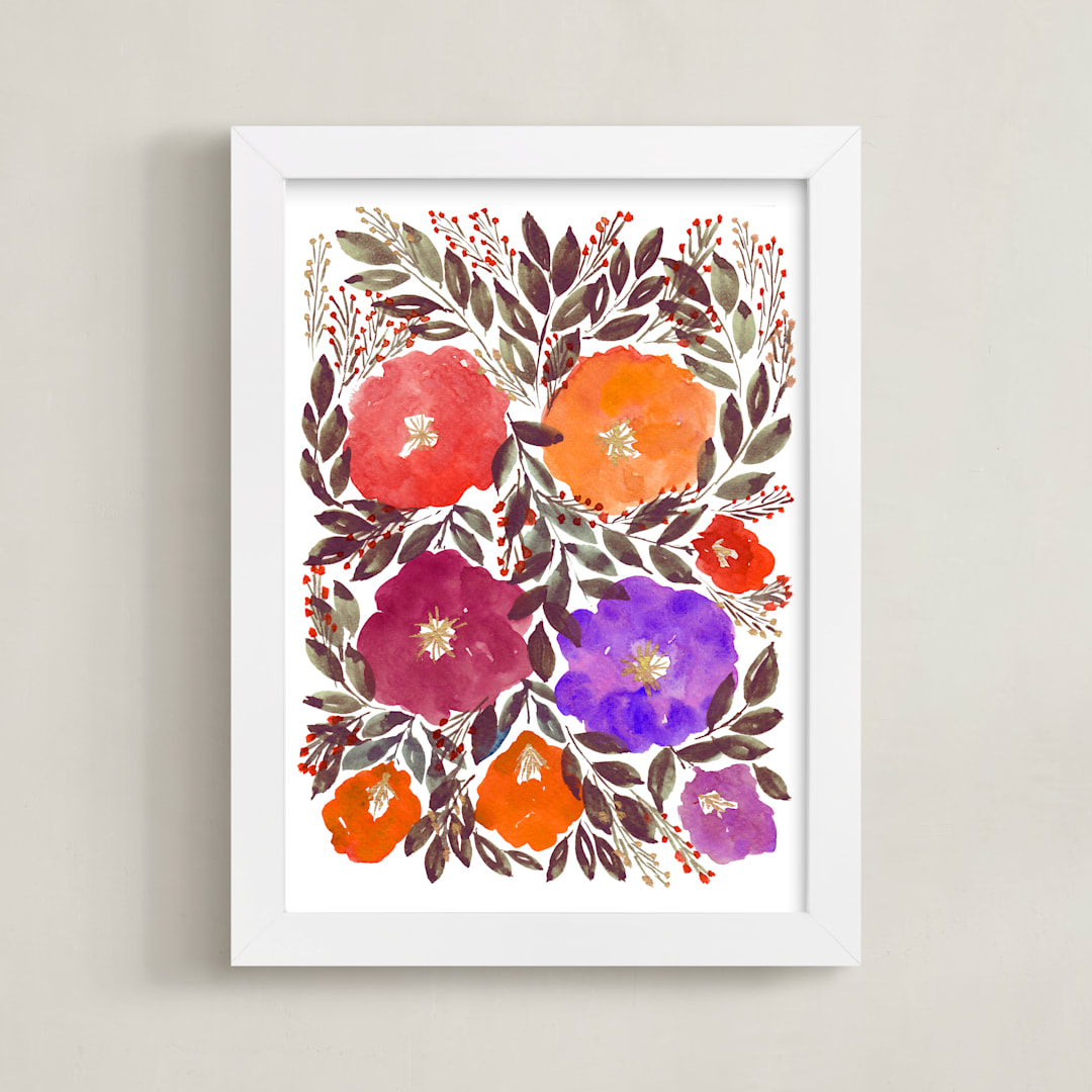 "hand painted flowers_5a" - Art Print in red by Ramoncita - Framed