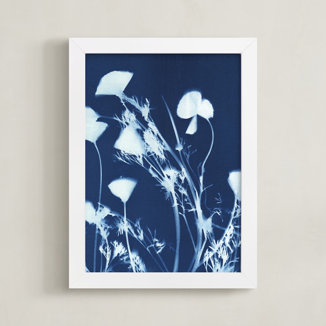 "Eschscholzia californica" - Art Print in prussian blue by raven erebus - Framed